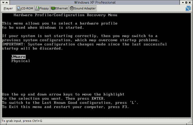 Boot-time hardware profile selection