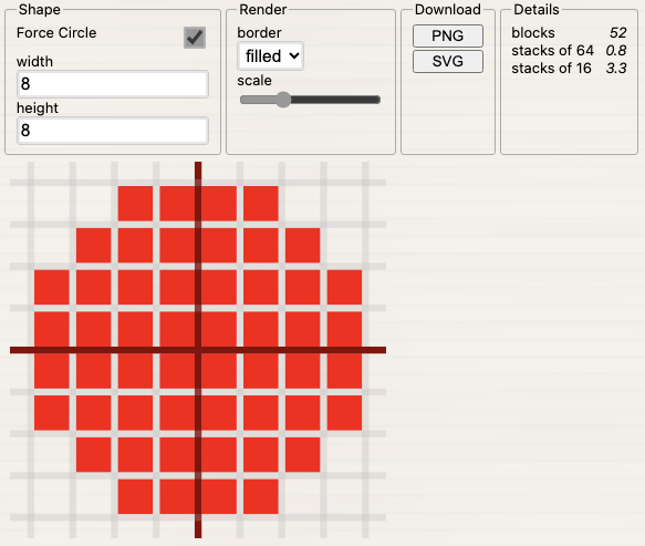 Pixel Circle Generator interface, with a circle shown below